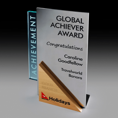 Stainless Steel and Solid Timber with Jade Acrylic Award Steelarc SA01