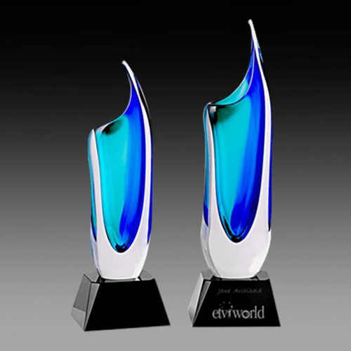 Blue and Green Crystal Vase on Black Base L1L2
