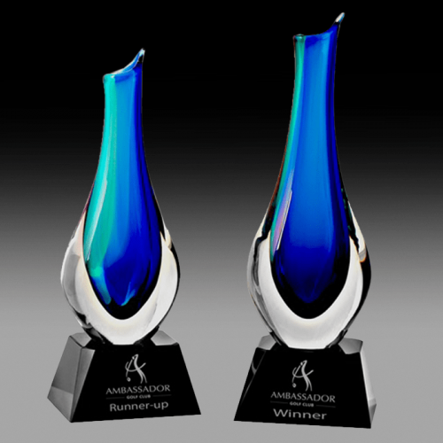 Blue and Green Crystal Vase on Black Base L5L6