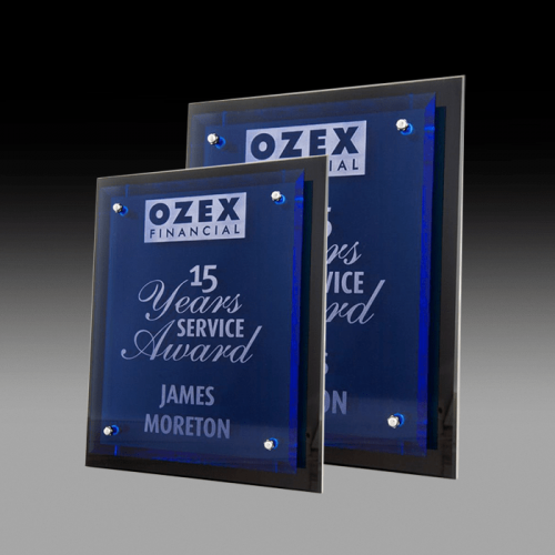 Sapphire Blue Acrylic Plaque on Mirror Black SAPB