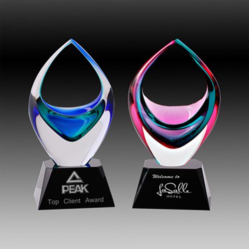 L9L10 Handcrafted Crystal Award in Blue-Green and Rose-Green